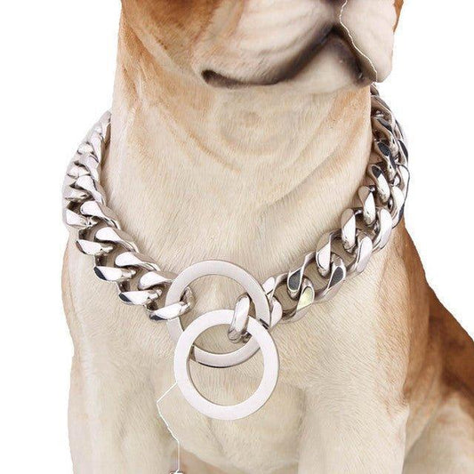 Stainless Steel 15mm Curb Chain Dog Collar | Gold | PetTagCollars.com