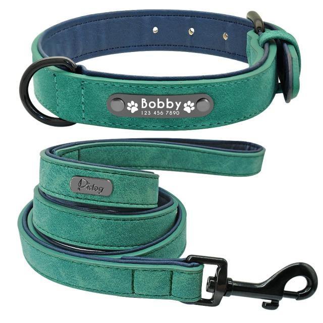 DiDog Genuine Leather Custom Name Tag Pet ID Collar & Leash DiDog