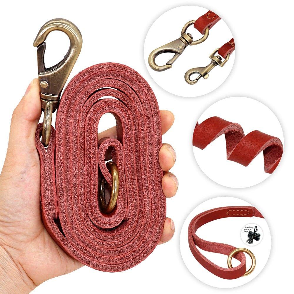 Extra Long Genuine Leather Dog Leash - 13: FancyPetTags.com