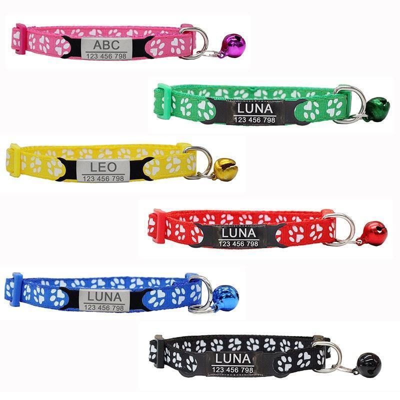 Nametag Rainbow Paw Collar with Bell - PetTagCollars.com