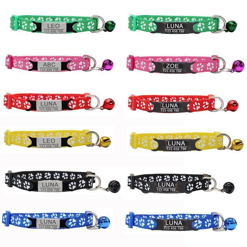 Nametag Rainbow Paw Collar with Bell - PetTagCollars.com