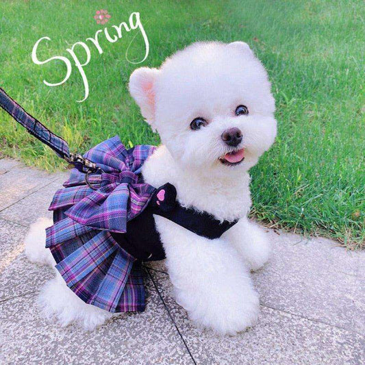 Darling Plaid Dress Back Clip Harness Leash Combo - PetTagCollars.com