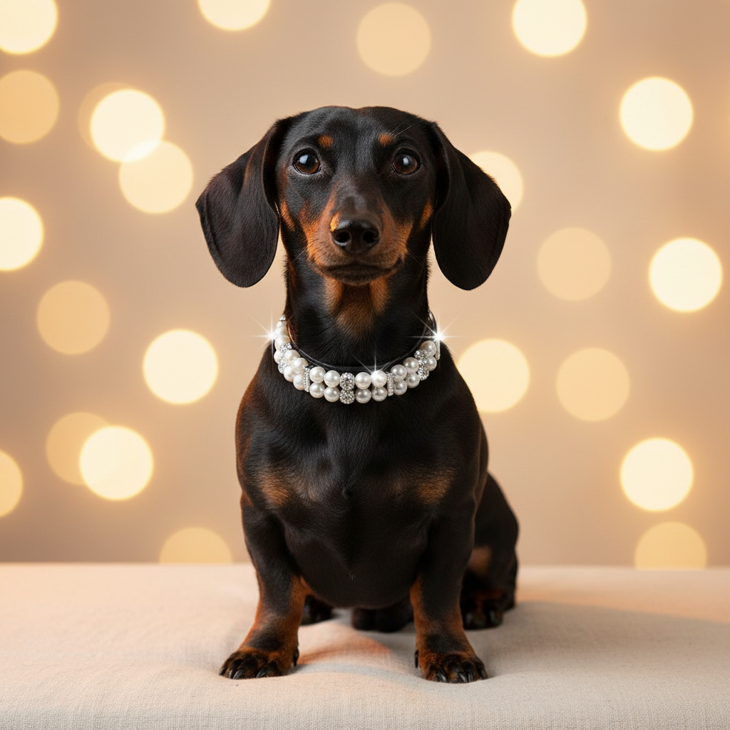 Pearl Elegant Pet Collar - Black Dachshund