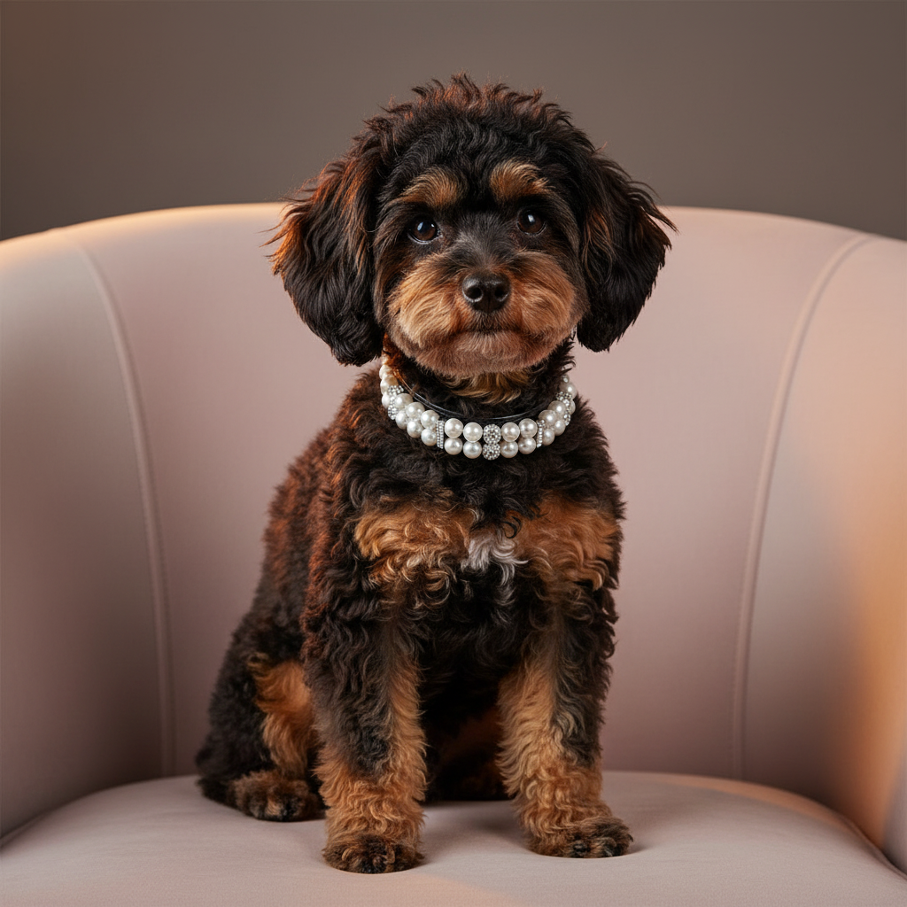 Pearl Elegant Pet Collar - Black Pomeranian