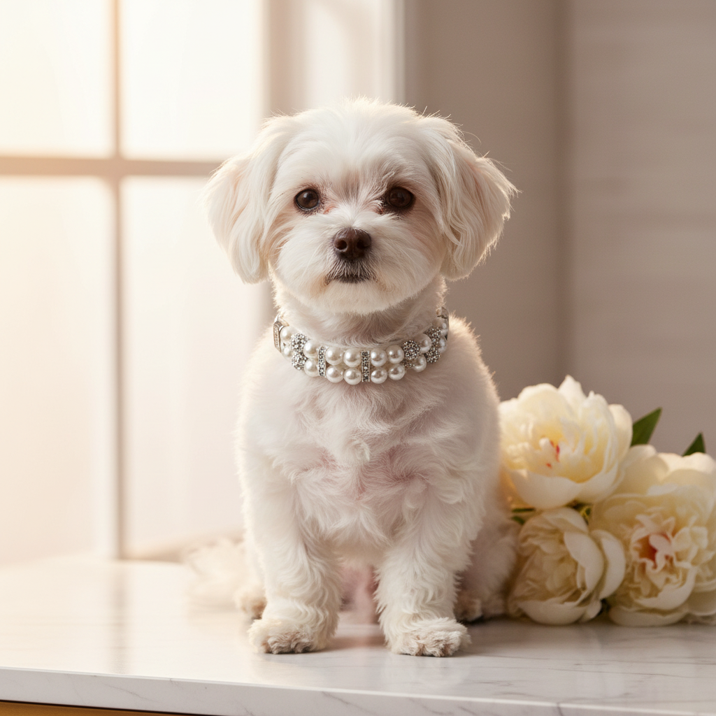 Pearl Elegant Pet Collar - White Professional Shot