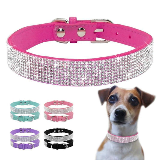 Stunning Bling Bling Leather Collar | Pink | PetTagCollars.com