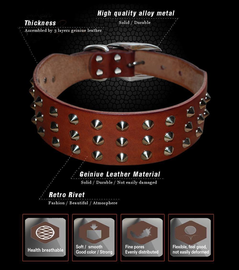 Rivets Studded Genuine Leather Collar Pet Artist